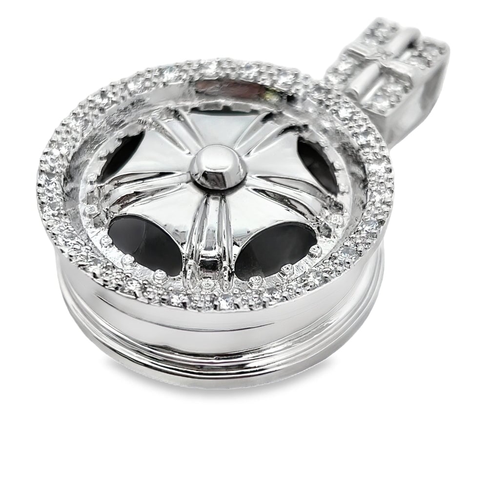 Monoblock Wheel Spinner Rim CZ Pendant .925 Sterling Silver HipHopBling