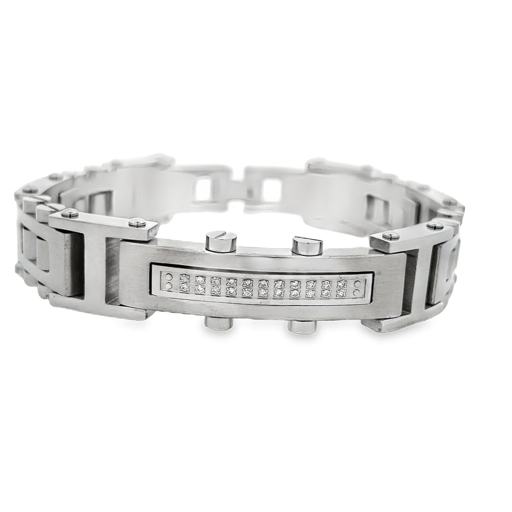 Multi Link ID CZ Iced Out Bracelet Stainless Steel HipHopBling