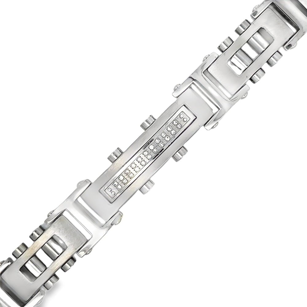 Multi Link ID CZ Iced Out Bracelet Stainless Steel HipHopBling