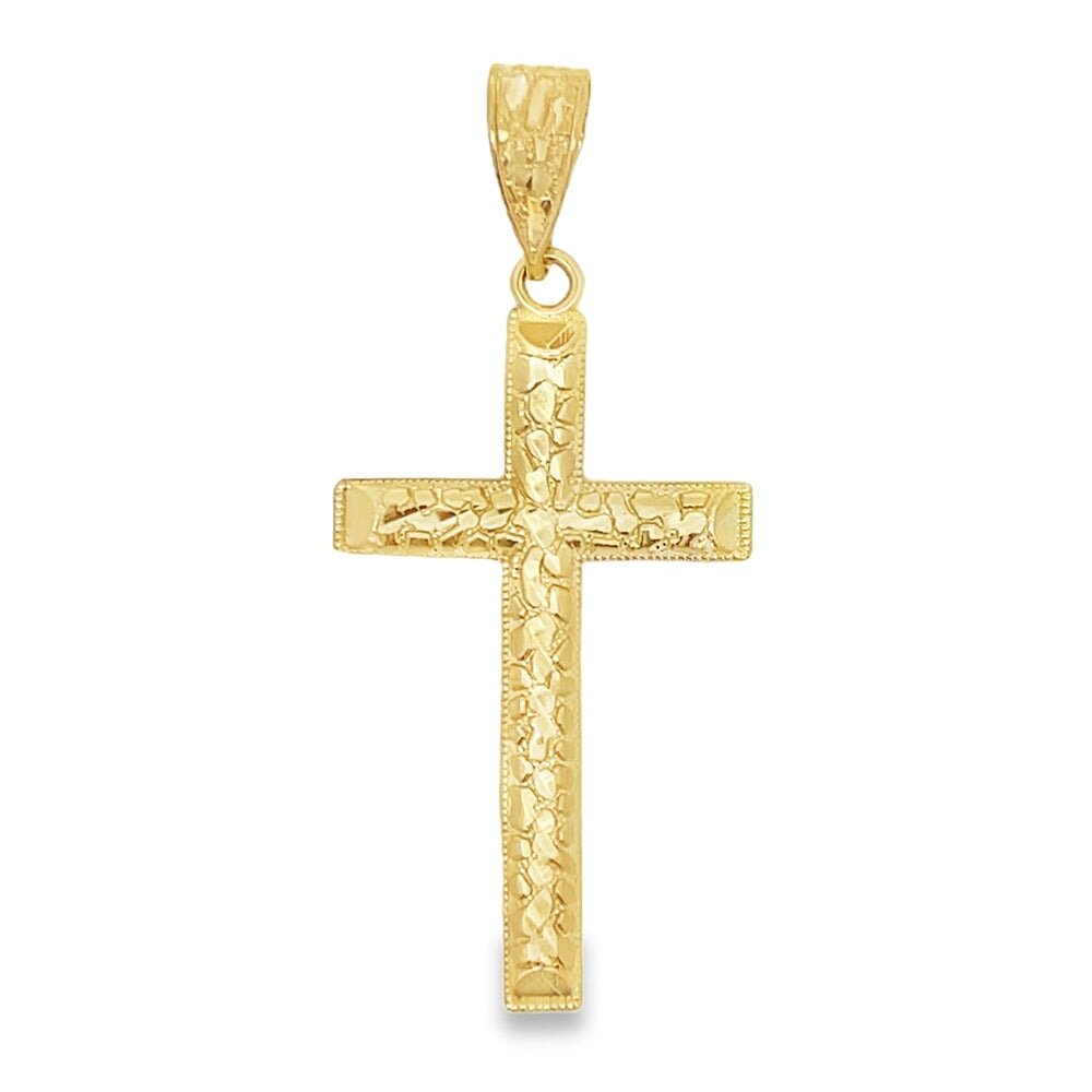 Nugget Cross Tall Domed DC 10K Yellow Gold Pendant HipHopBling