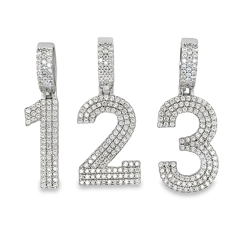 Number Block Font Iced Out Moissanite Pendant .925 Silver 0 - 9 0 HipHopBling