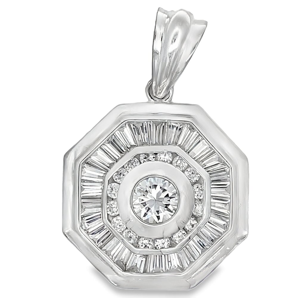 Octagon Baguette CZ Iced Out Pendant .925 Sterling Silver HipHopBling