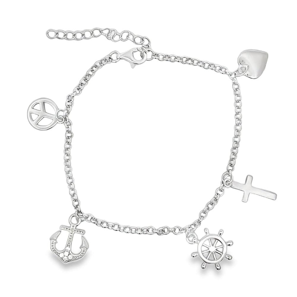 Peace & Love Charm Bracelet .925 Sterling Silver Silver HipHopBling