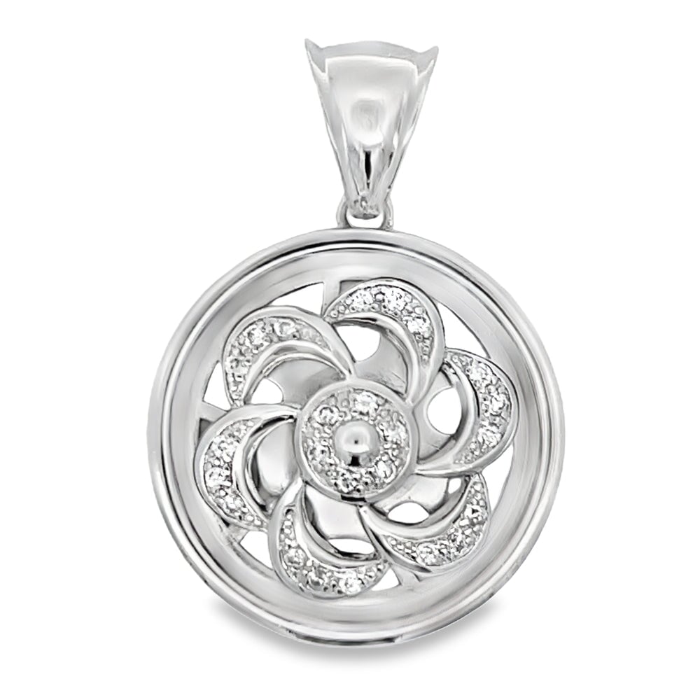Pinwheel Rim Spinner CZ Pendant .925 Sterling Silver HipHopBling