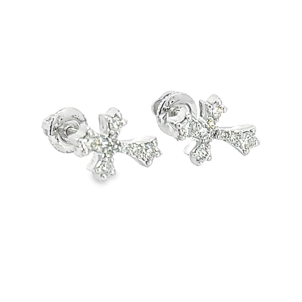 Pointed Cross Diamond Earrings .28cttw 10K White Gold HipHopBling