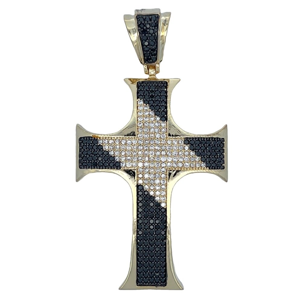 Pointed Edge White/ Black CZ Iced Out Pendant HipHopBling