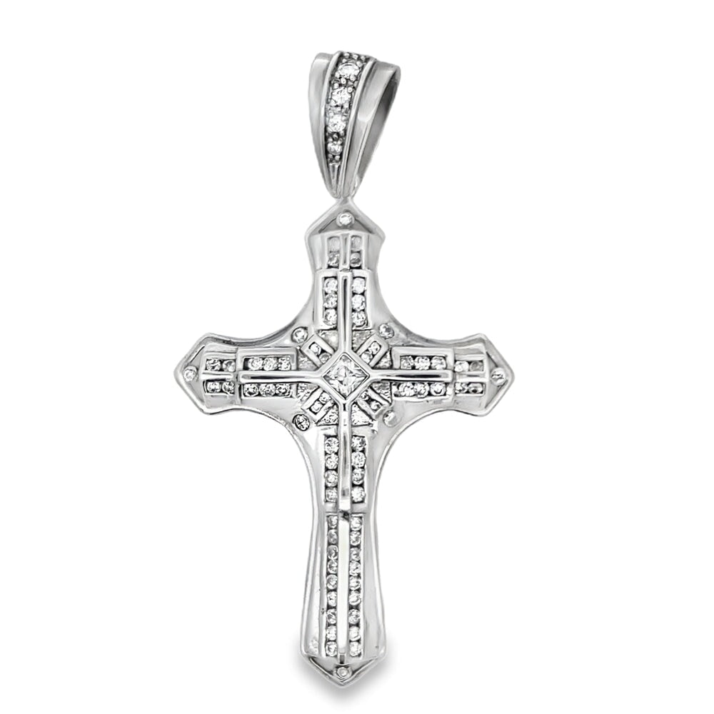Pointed X Cross CZ Pendant .925 Sterling Silver HipHopBling