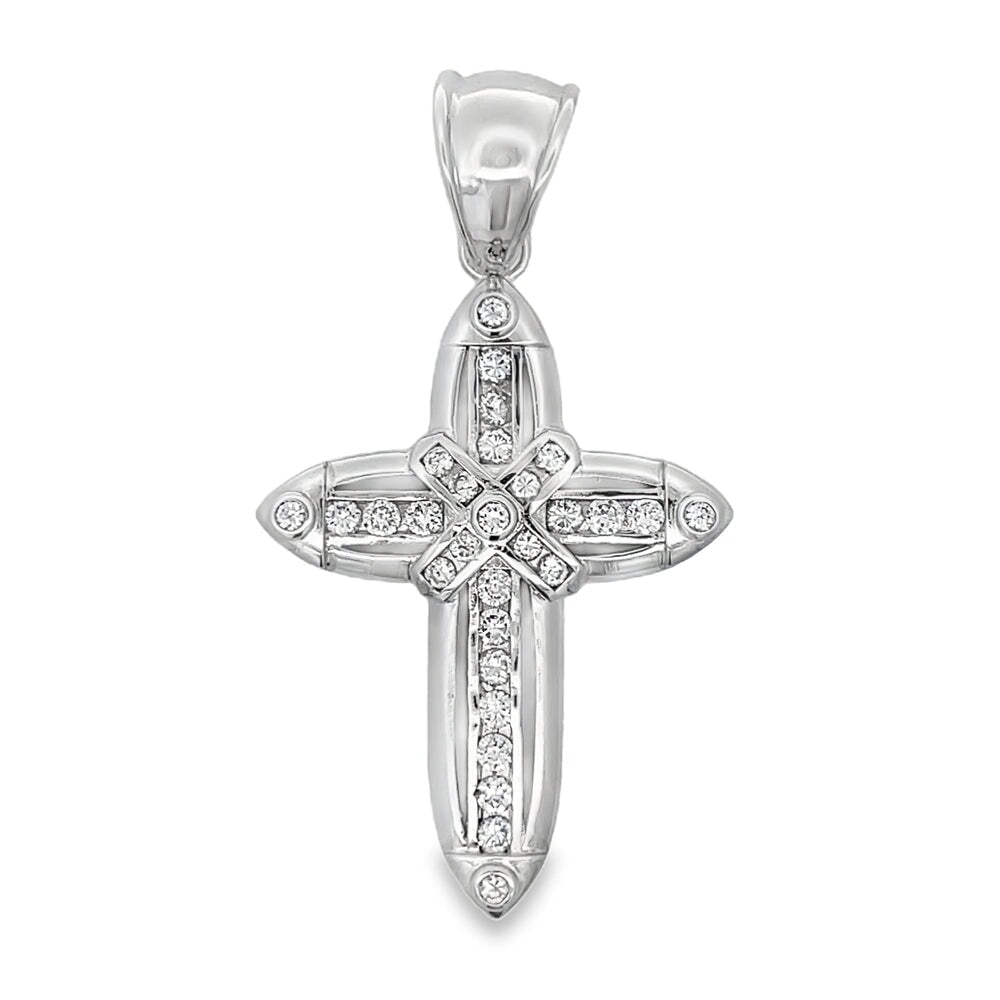 Pointy X Cross CZ Pendant .925 Sterling Silver HipHopBling