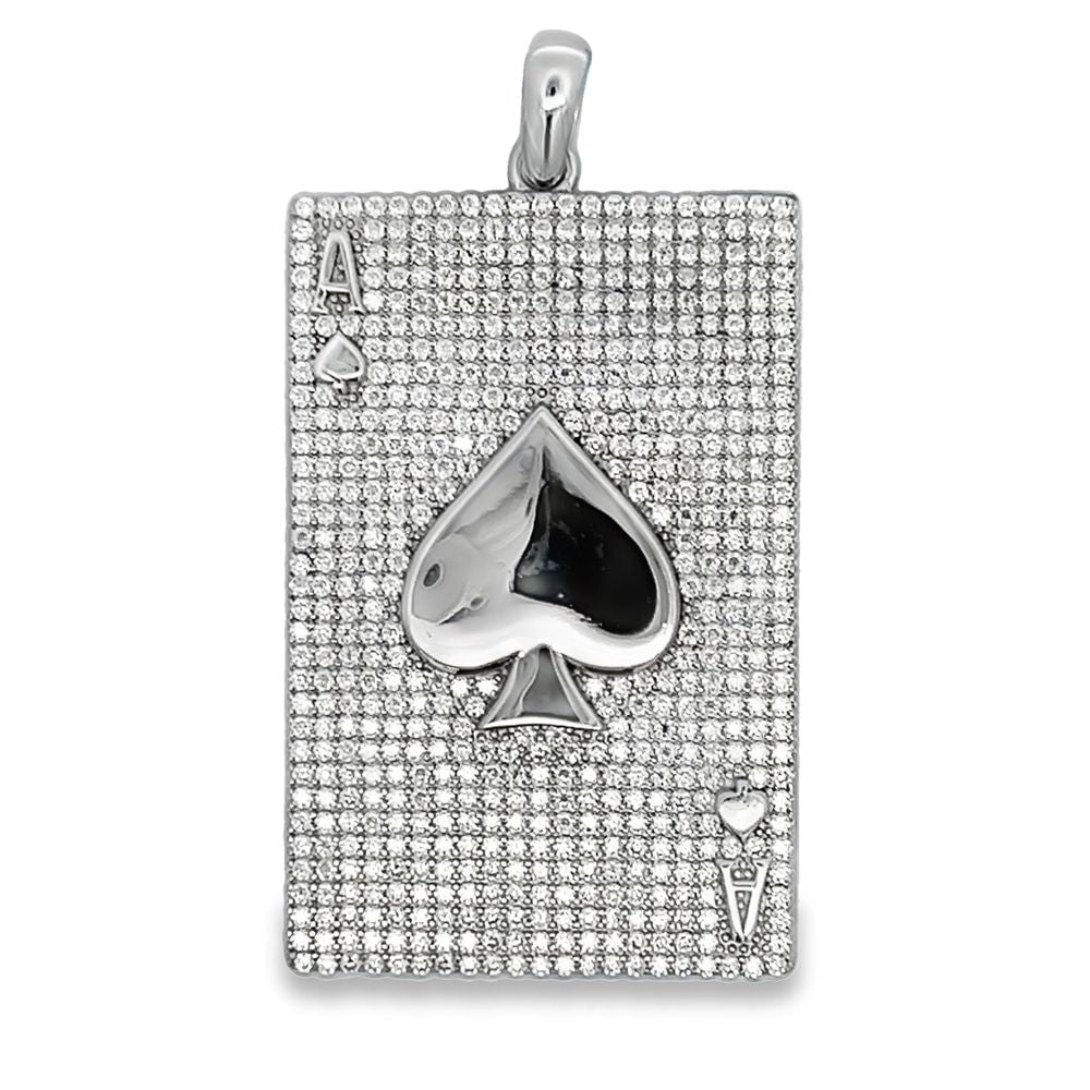 Poker Ace Of Spades Iced Out Moissanite Pendant .925 Sterling Silver HipHopBling