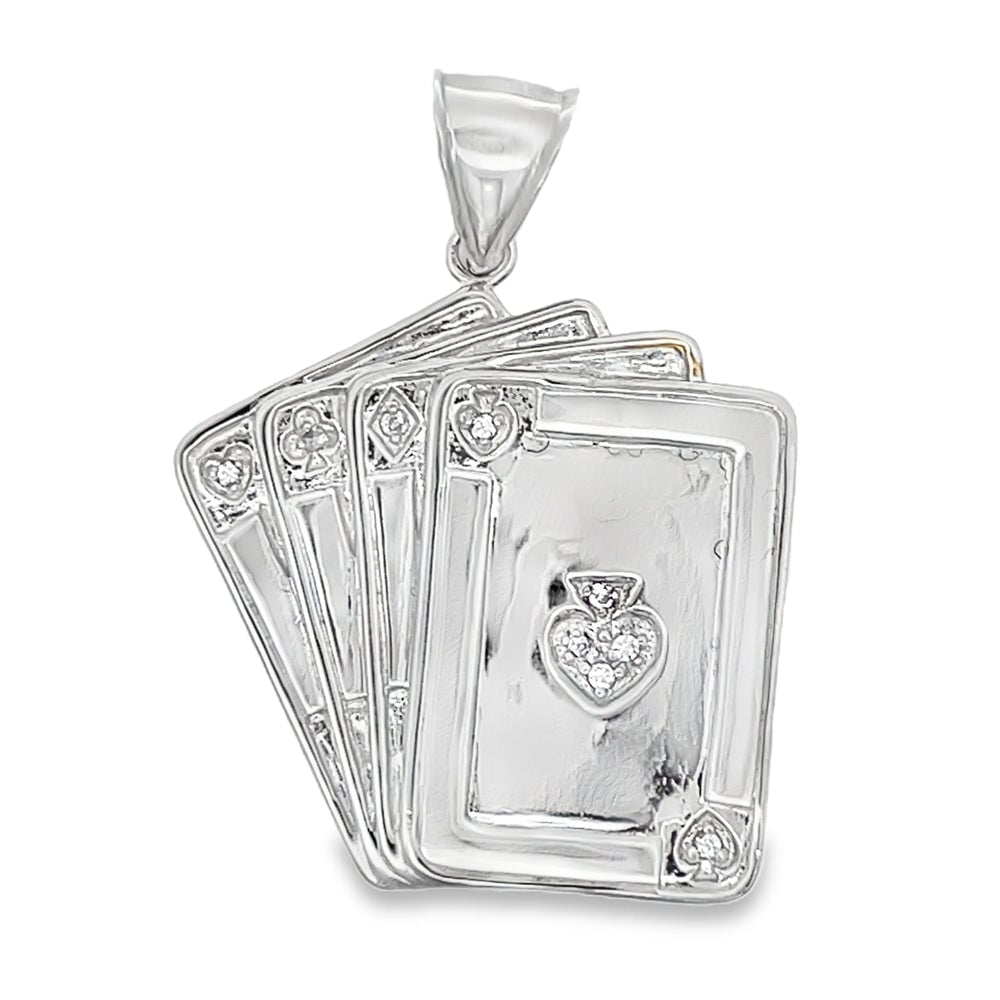 Poker Cards CZ Pendant .925 Sterling Silver HipHopBling
