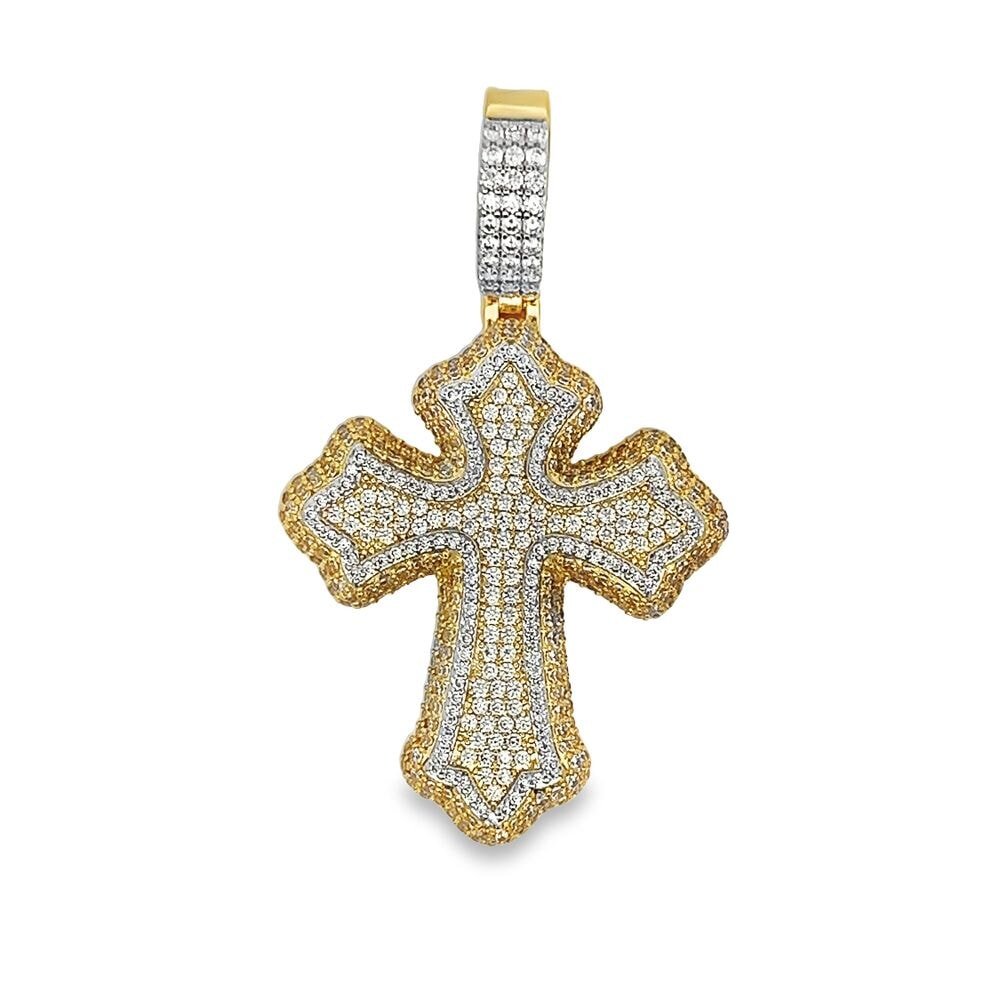 Popular Cross CZ Hip Hop Iced Out Pendant Yellow Gold HipHopBling