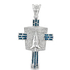 Prayer Bible Blue Baguette Cross CZ Pendant .925 Sterling Silver HipHopBling
