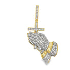 Prayer Hands Cross Iced Out Moissanite Pendant Gold .925 Sterling Silver HipHopBling