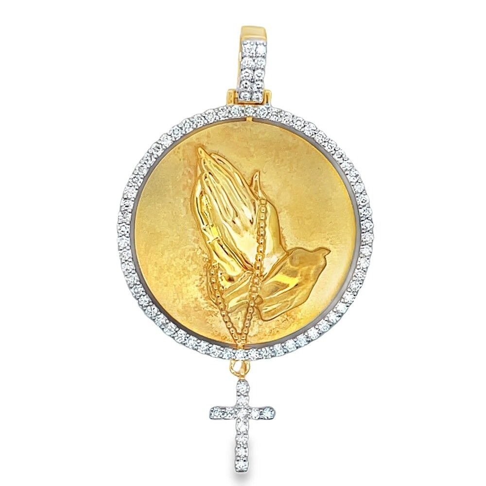Prayer Hands Rotating Pendant 0.97cttw Diamond Pendant 14K Gold HipHopBling