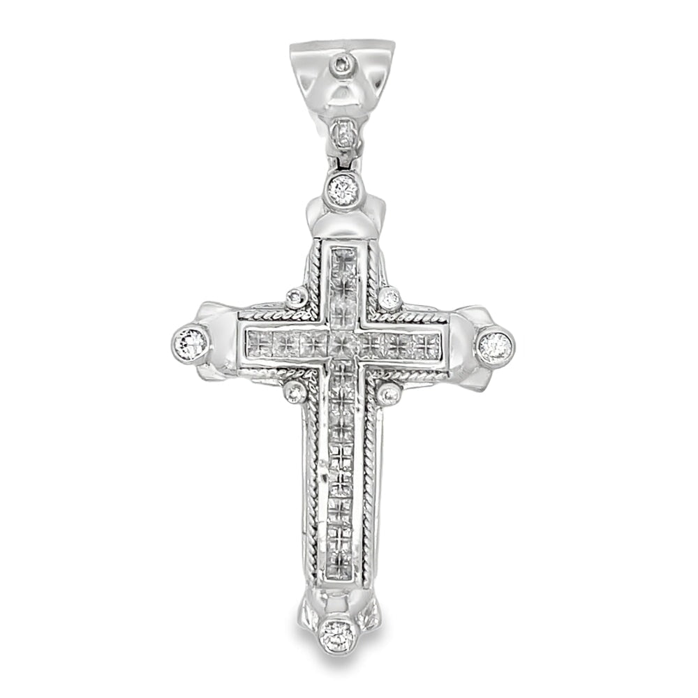 Princess Rope Cross CZ Pendant .925 Sterling Silver HipHopBling