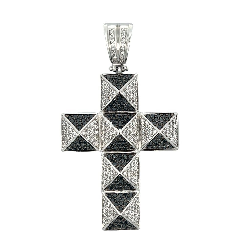 Pyramid Cross Black White CZ Iced Out Pendant - Unique Style – HipHopBling