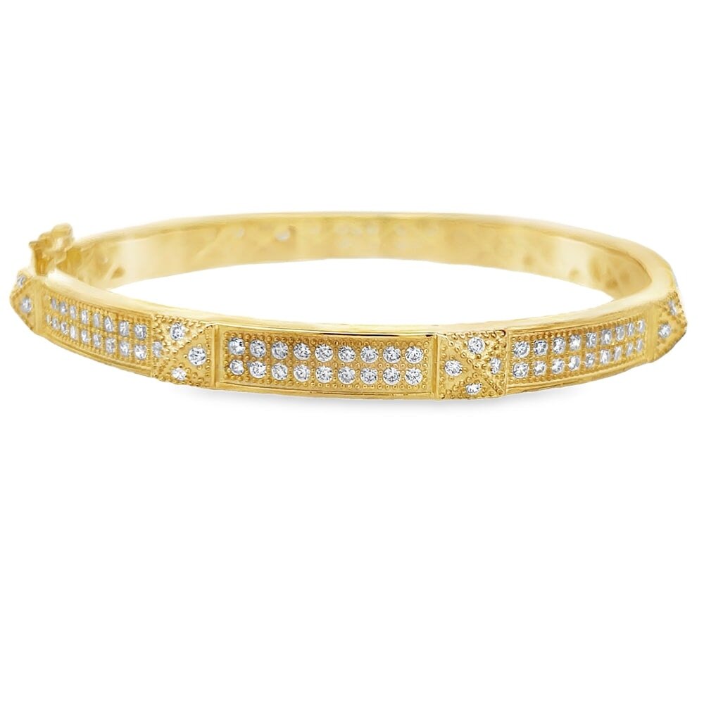 Pyramid Double CZ Iced Out Bracelet .925 Sterling Silver Gold HipHopBling