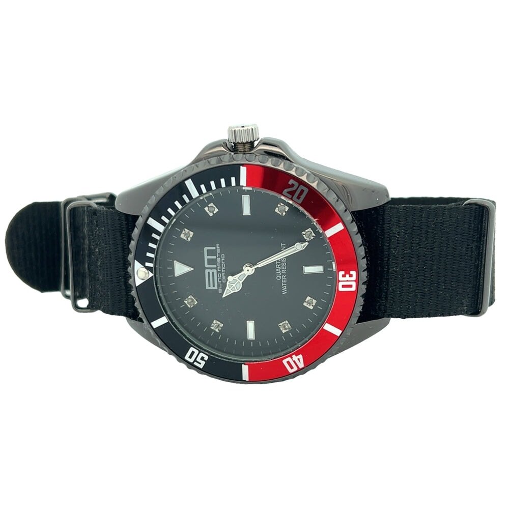 Red/Black Bezel Sports Diver Real Diamond Watch HipHopBling