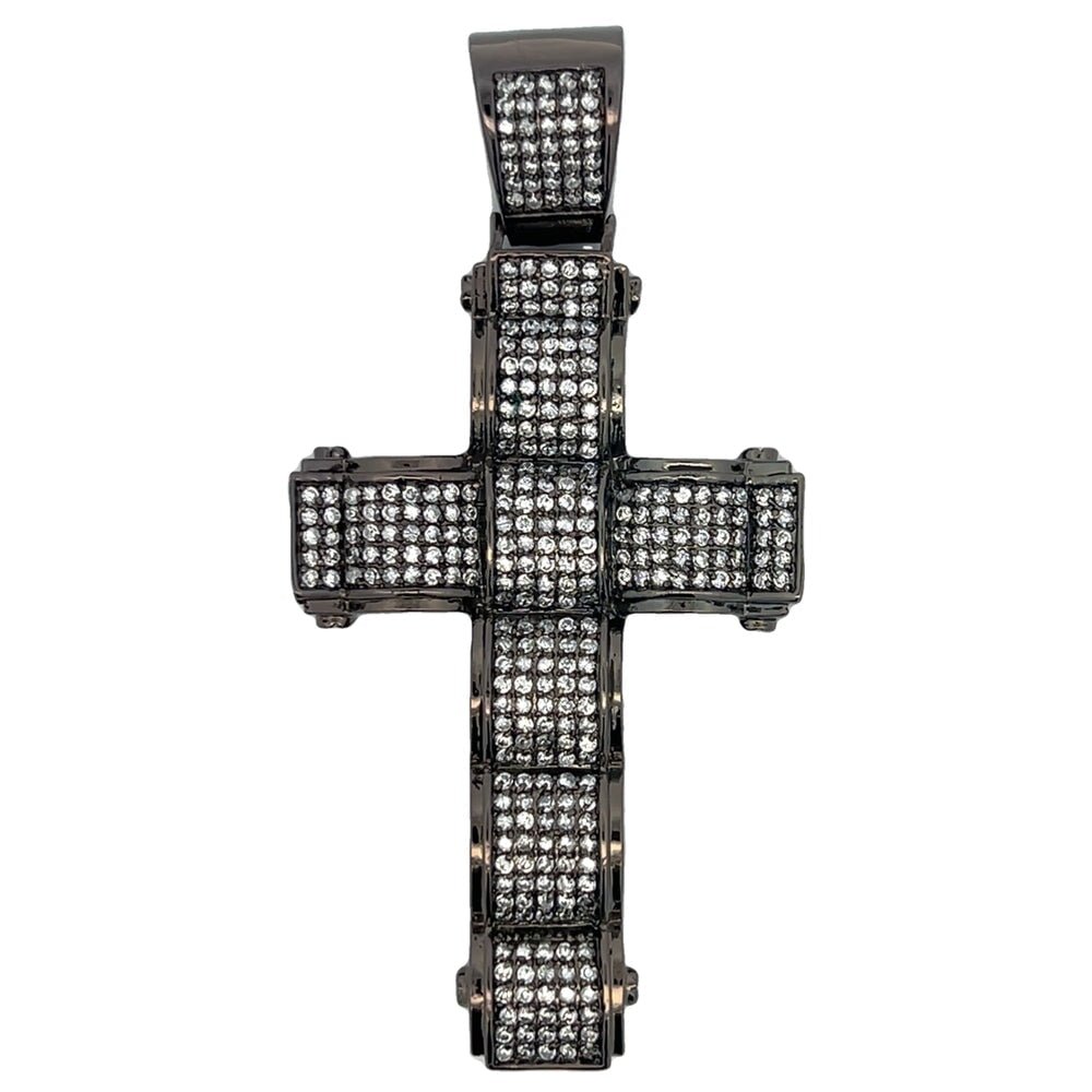 Ribbed CZ Black Cross Iced Out Pendant HipHopBling