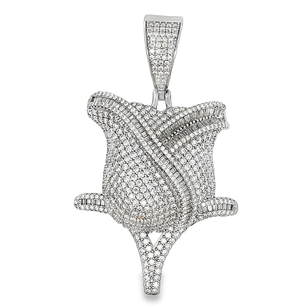 Rose Flower Baguette Iced Out Moissanite Pendant .925 Sterling Silver HipHopBling