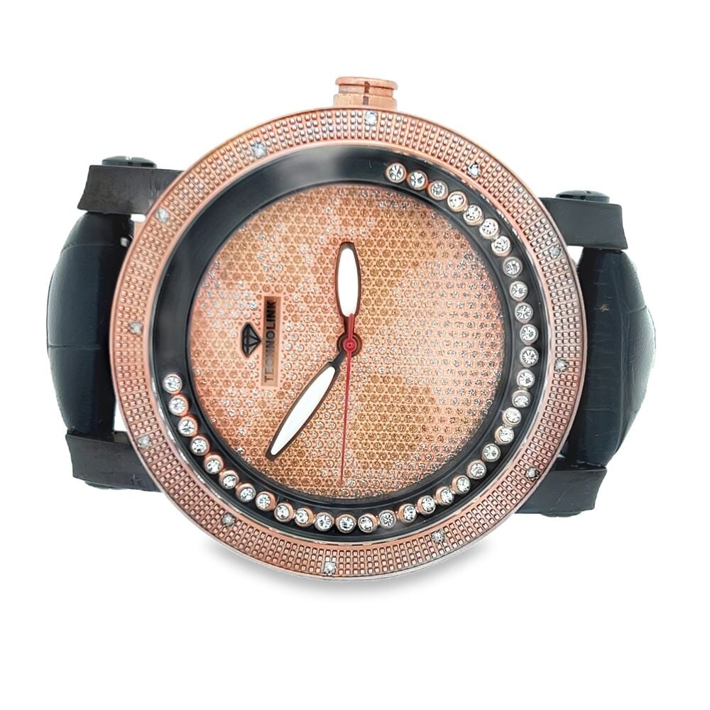 Rose Gold Floating Dial Real Diamond Watch HipHopBling