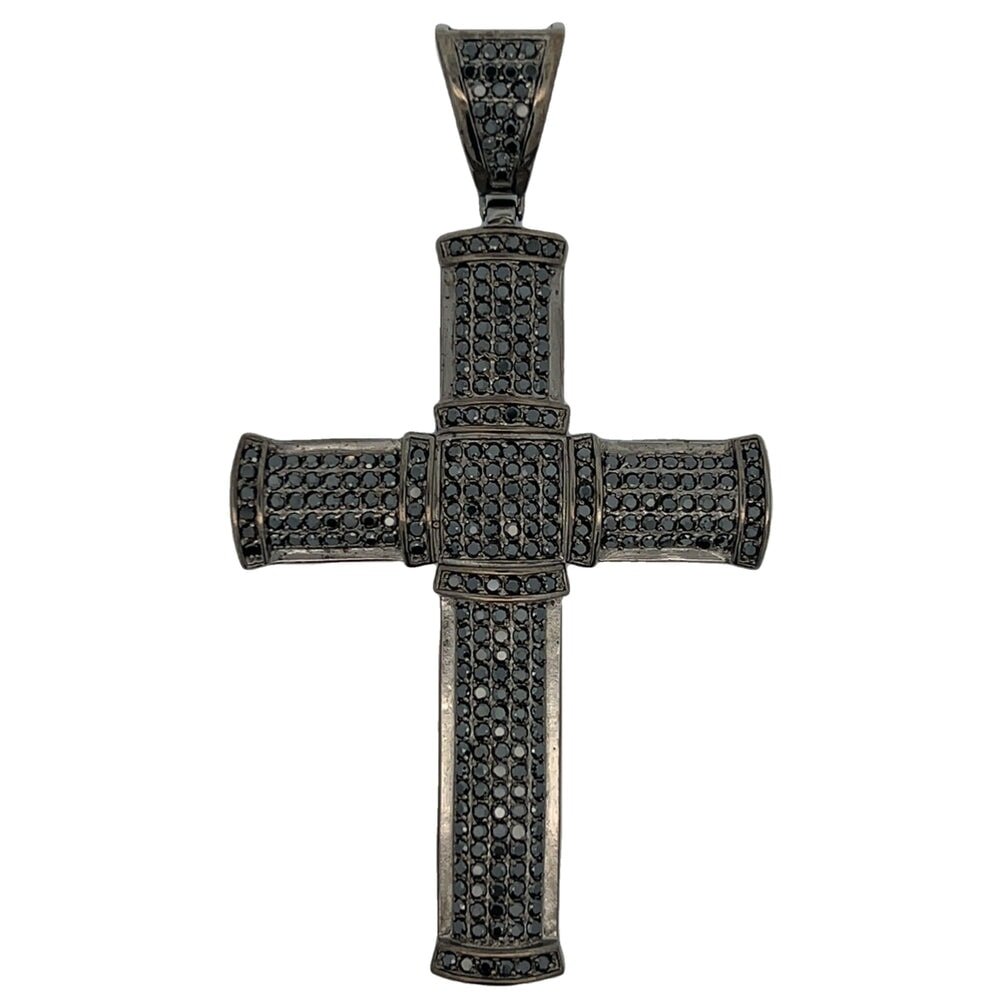Rounded Black Cross CZ Pendant .925 Sterling Silver HipHopBling
