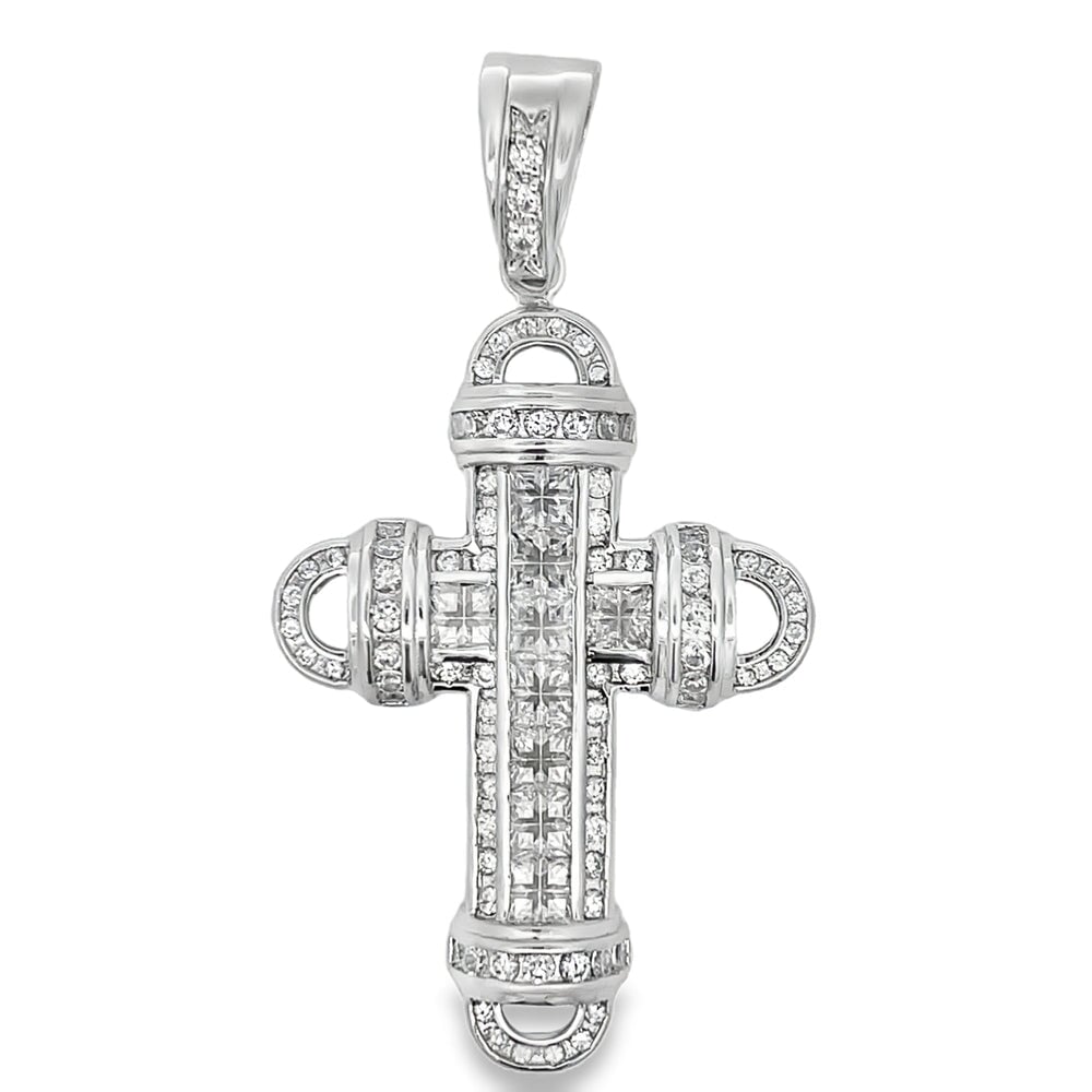 Rounded Cross Princess Cut CZ Pendant .925 Sterling Silver HipHopBling