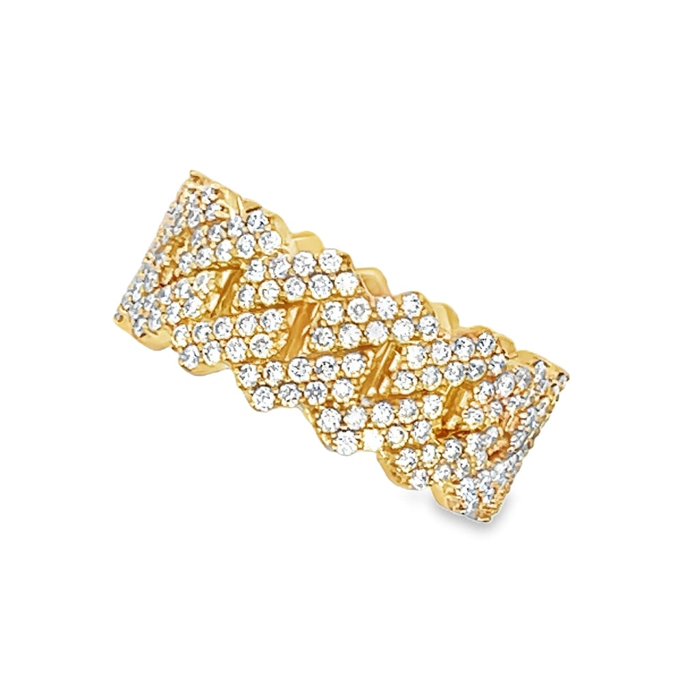 Sharp Cuban 3.02cttw Diamond 14K Yellow Gold Eternity Ring HipHopBling