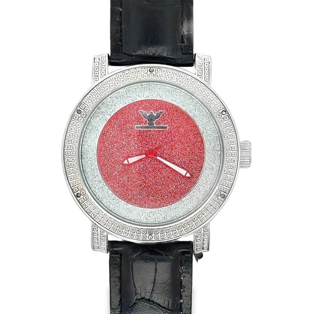 Silver Red Circle Dial Hip Hop Real Diamond Watch HipHopBling