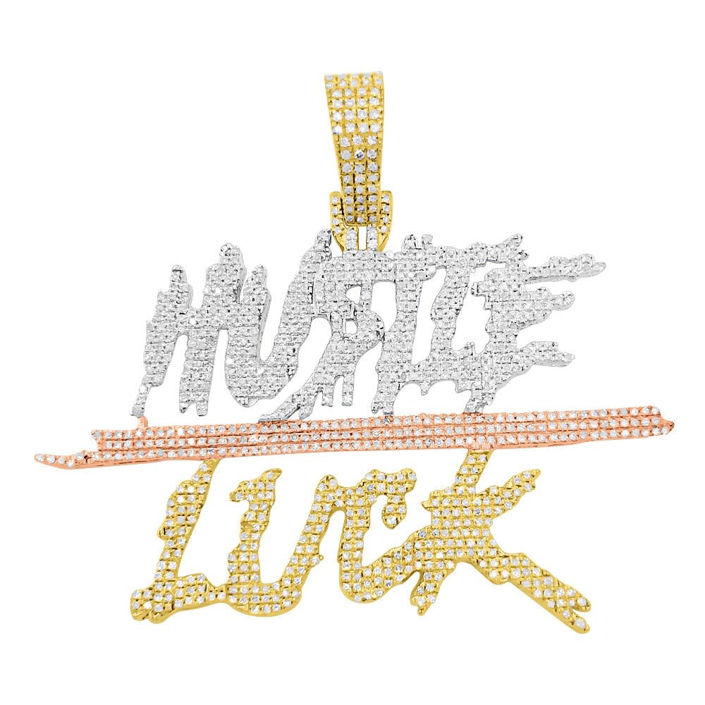 Small Hustle Luck 1.50cttw Diamond Pendant 10K Gold 3 Tone HipHopBling