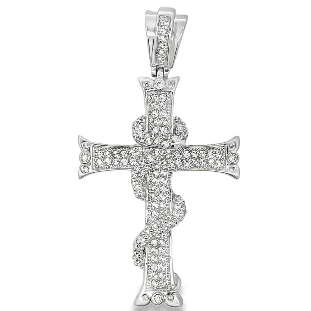 Snake Cross CZ Iced Out Pendant HipHopBling