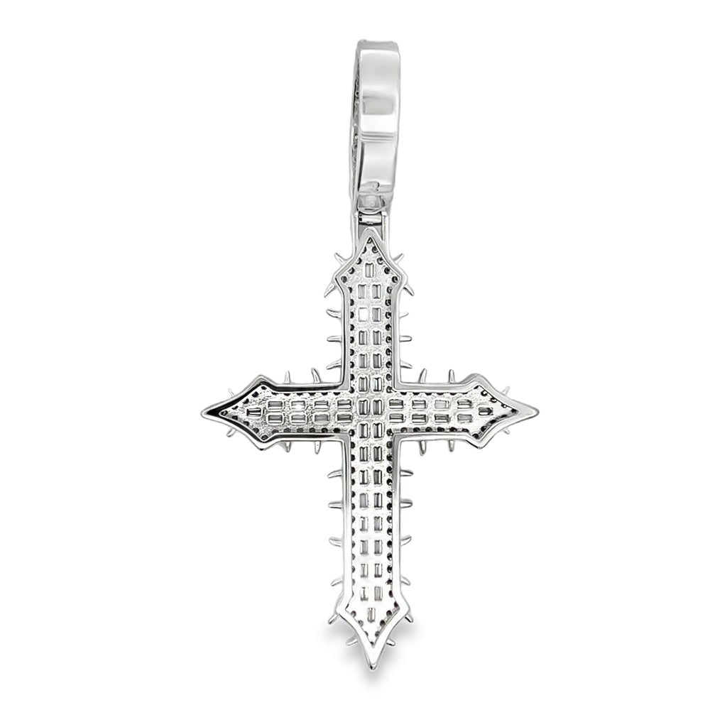 Spiked Baguette Cross 3.93cttw VVS Moissanite Pendant .925 Sterling Silver HipHopBling