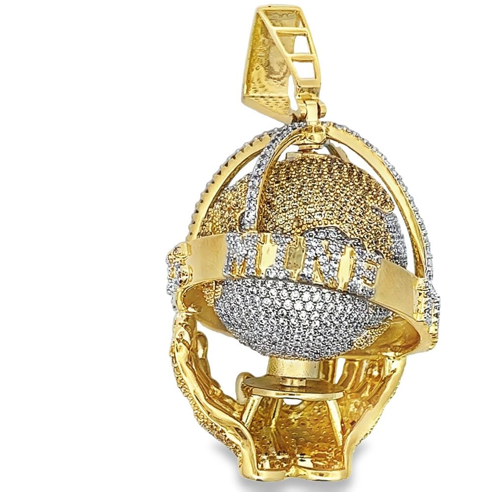 Spinning Globe CZ Hip Hop Iced Out Pendant Yellow Gold HipHopBling