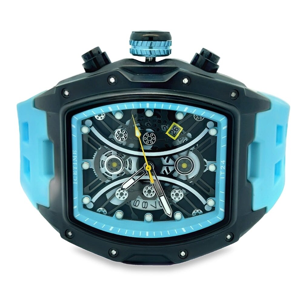 Sport Real Diamond Hip Hop Watch Baby Blue | Black HipHopBling