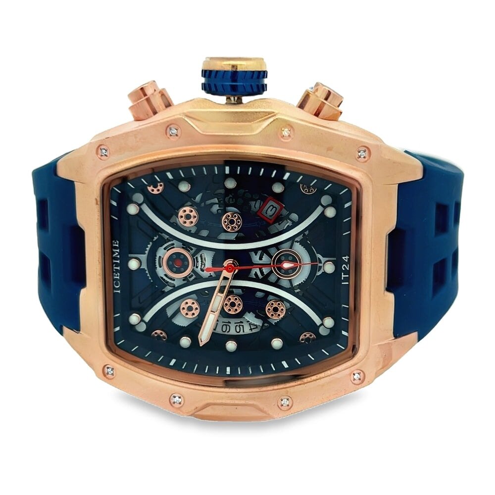 Sport Real Diamond Hip Hop Watch Blue | Rose Gold HipHopBling