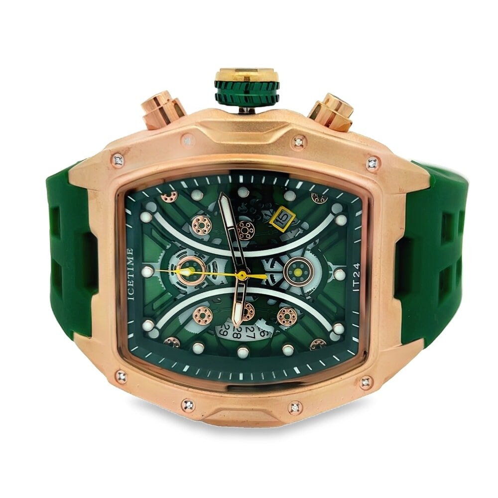 Sport Real Diamond Hip Hop Watch Green | Rose Gold HipHopBling