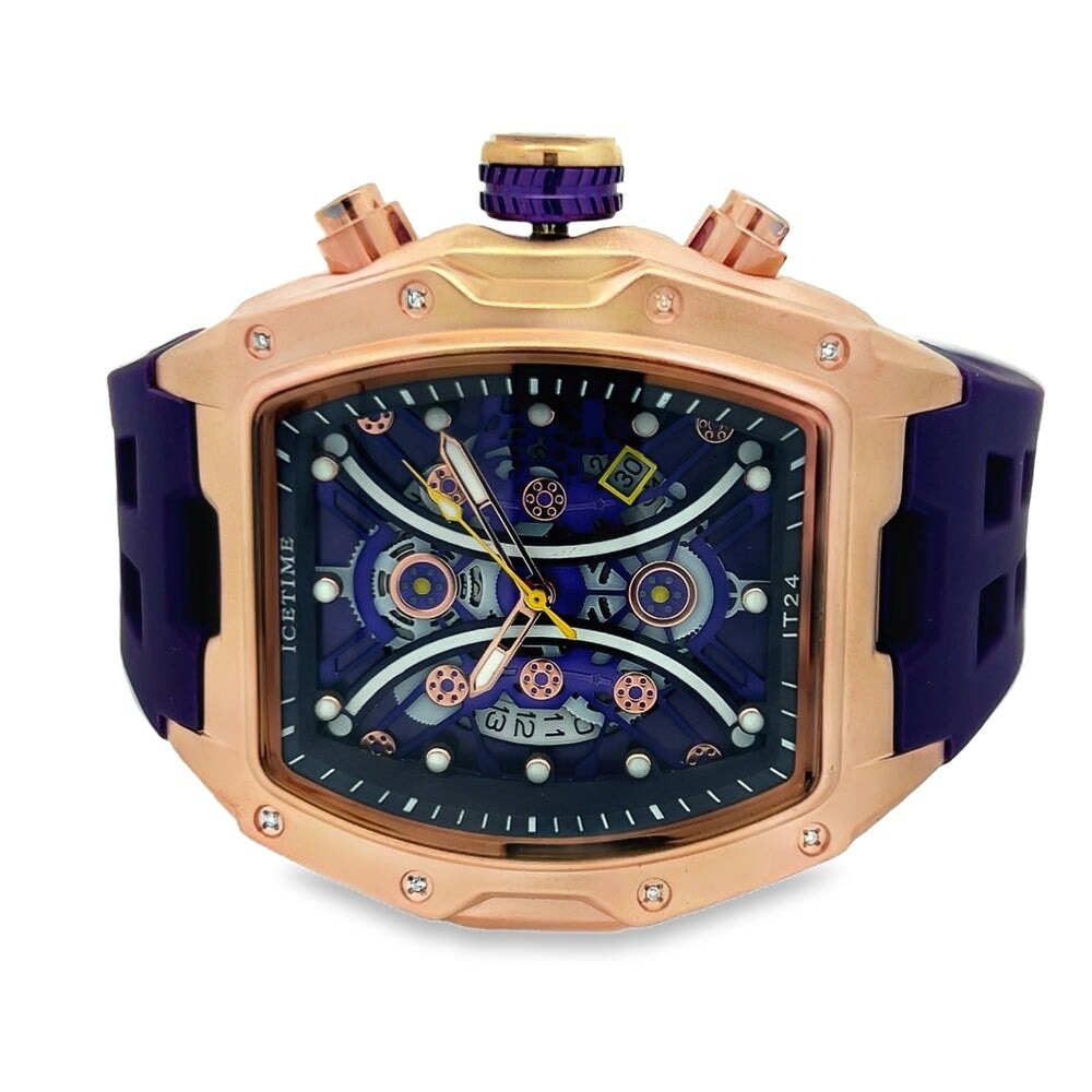 Sport Real Diamond Hip Hop Watch Purple | Rose Gold HipHopBling
