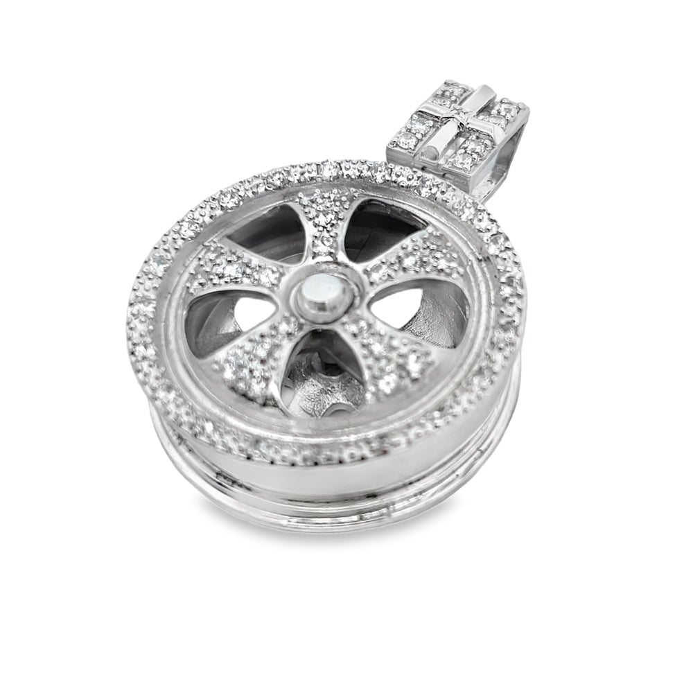 Sport Spoke Wheel Spinner Rim CZ Pendant .925 Sterling Silver HipHopBling