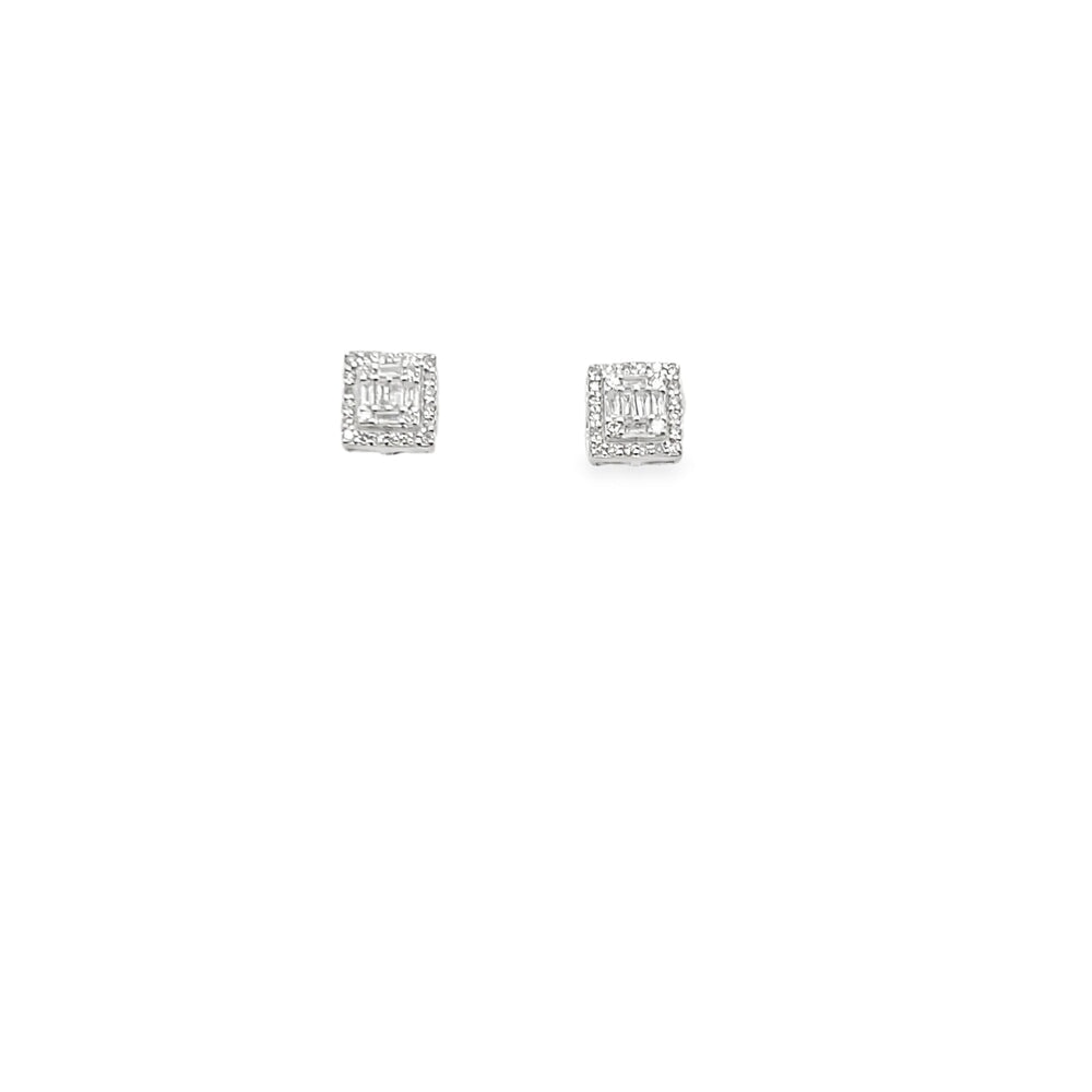Square Baguette Halo Diamond Earrings .25cttw 10K Gold 10K White Gold HipHopBling