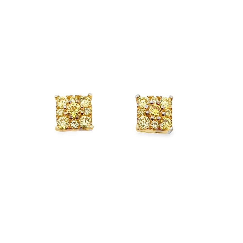 Square Cluster Canary Gold CZ Earrings .925 Sterling Silver HipHopBling