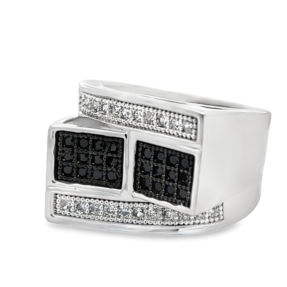 Stacked Bars Black & White CZ Ring .925 Sterling Silver 8 HipHopBling