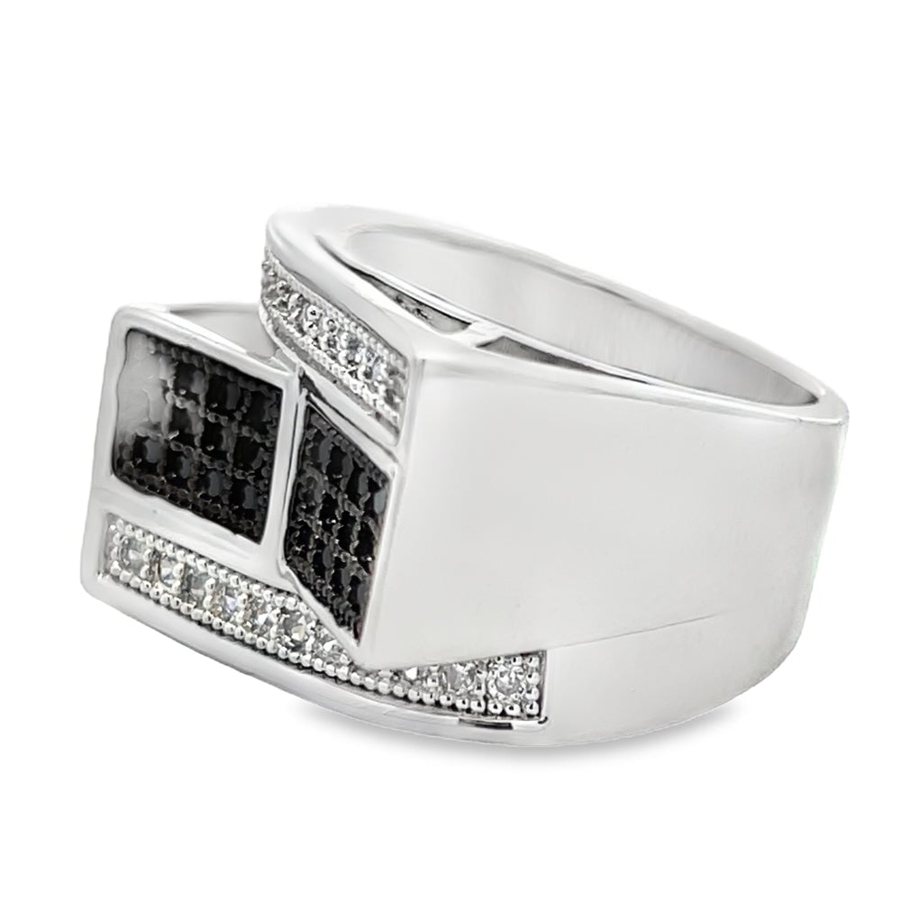 Stacked Bars Black & White CZ Ring .925 Sterling Silver 8 HipHopBling