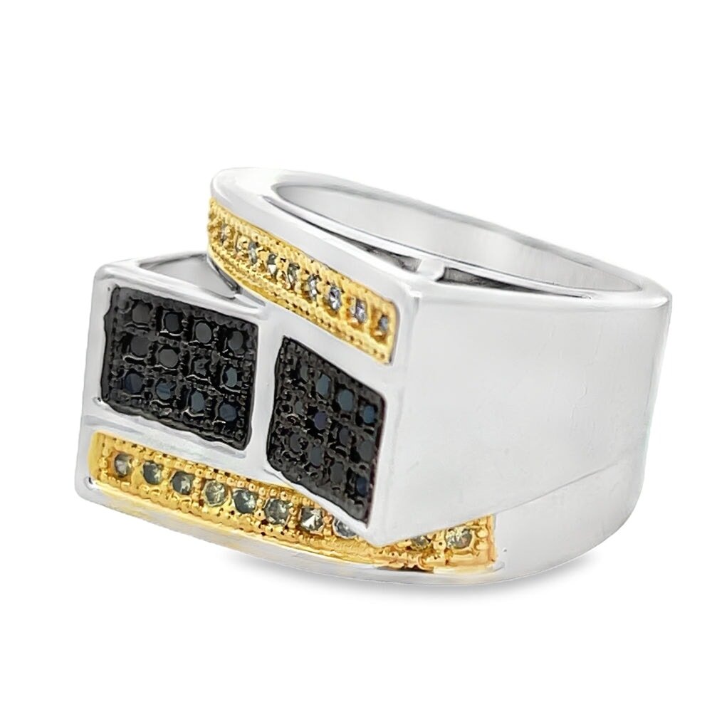 Stacked Bars Black & Yellow CZ Ring .925 Sterling Silver 8 HipHopBling