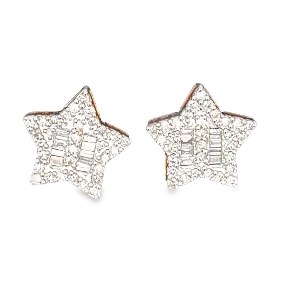 Star Baguette Diamond Earrings .90cttw 10K Yellow Gold HipHopBling