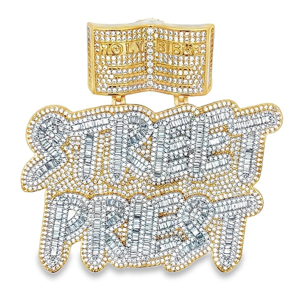 Street Priest Bible CZ Iced Out Pendant Gold HipHopBling