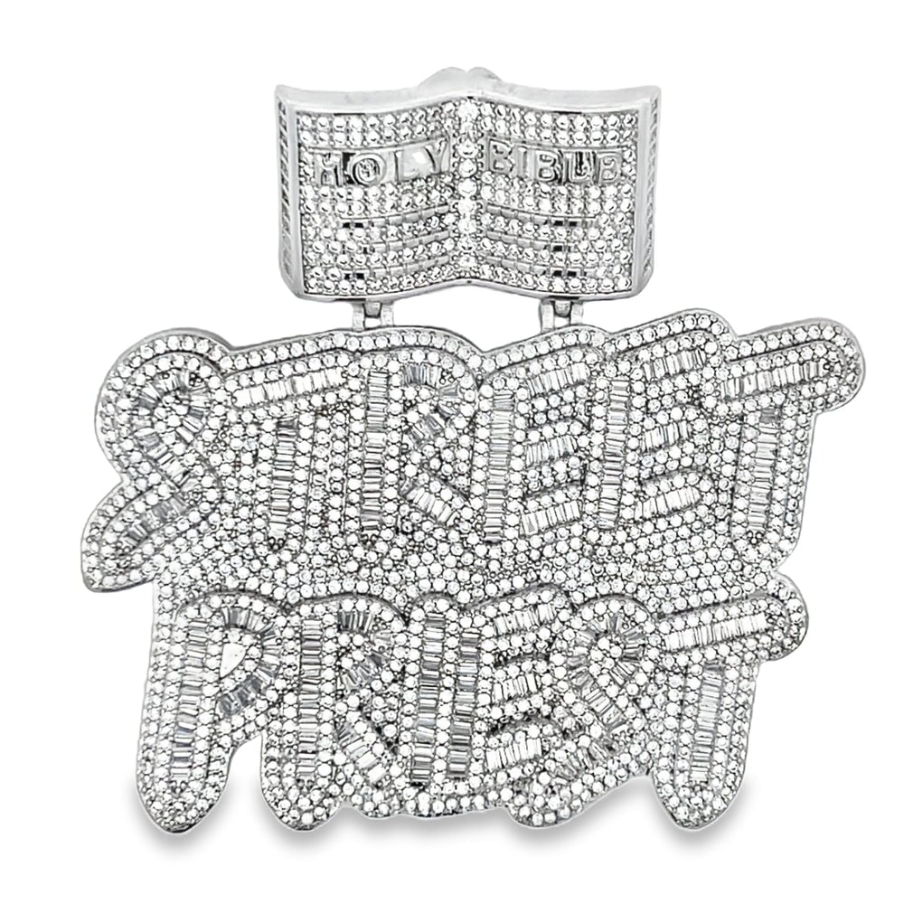 Street Priest Bible CZ Iced Out Pendant Silver HipHopBling