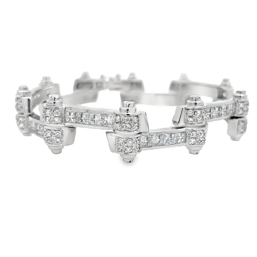 Swivel Bar CZ Iced Out Bracelet .925 Sterling Silver HipHopBling