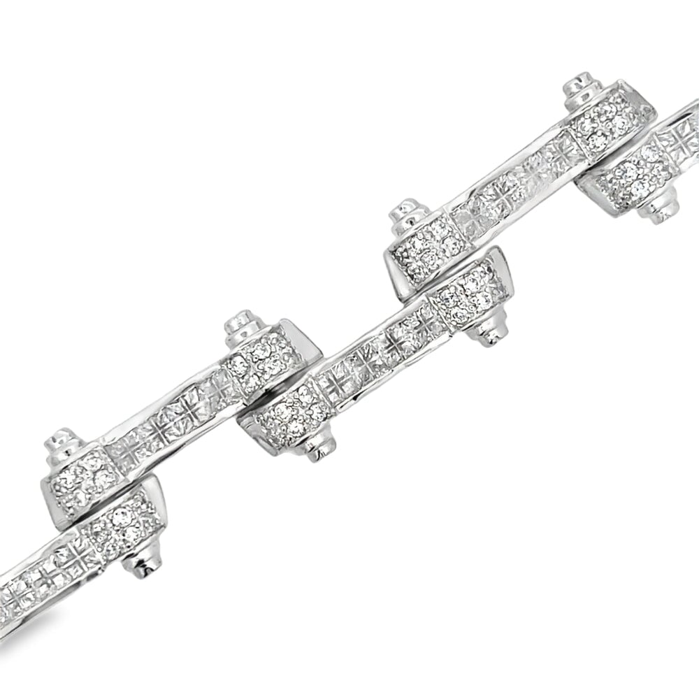 Swivel Bar CZ Iced Out Bracelet .925 Sterling Silver HipHopBling