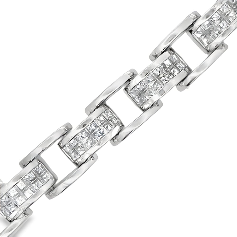Swivel Link Princess Cut CZ Iced Out Bracelet .925 Sterling Silver HipHopBling