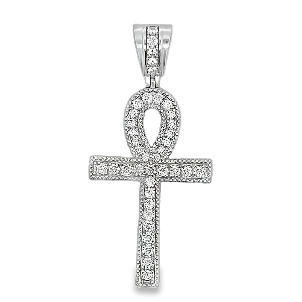 Tennis Ankh Cross Iced Out Moissanite Pendant .925 Sterling Silver HipHopBling